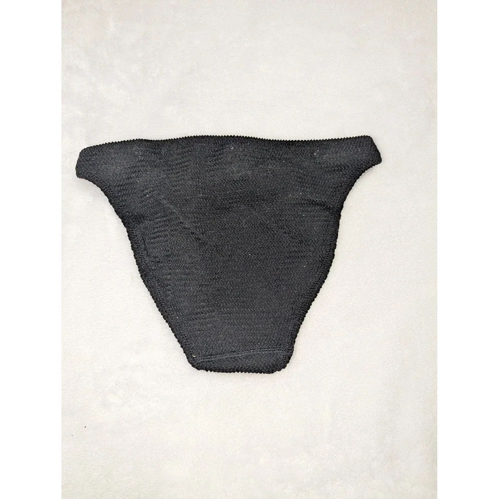 Victoria's Secret Black Smocked‎ Bikini Bottom Gold V Hardware L-XL